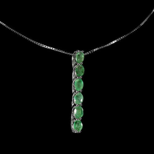 Exquisite Natural Unheated Brazilian Emerald Solid .925 Sterling Silver 14k White Gold Necklace