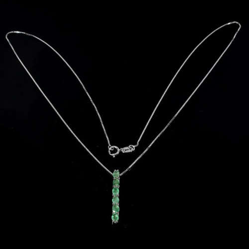 Exquisite Natural Unheated Brazilian Emerald Solid .925 Sterling Silver 14k White Gold Necklace