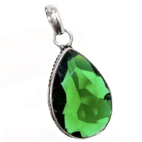 Antique Style Emerald Quartz Pear Shape Gemstone  set in 925 Sterling Silver Plated Handmade Pendant