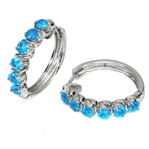 Natural Neon Blue Apatite Gemstone Solid .925 Sterling Silver 14K White Gold Earrings