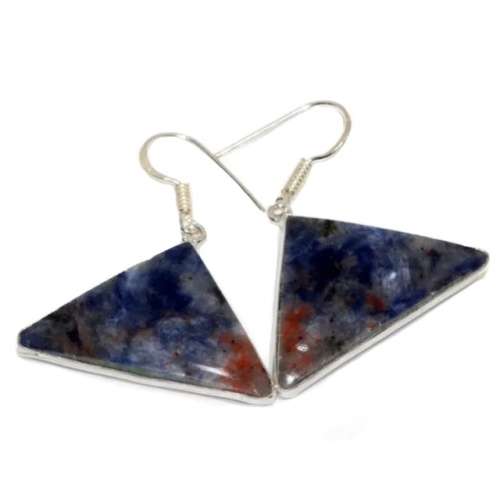 Natural Sodalite Gemstone set in  925 Sterling Silver Plated Trendy Handmade Earrings