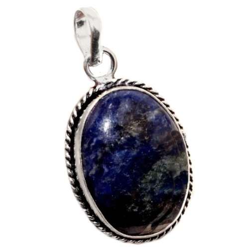 Natural Sodalite Oval Gemstone set in .925 Sterling Silver Plated Handmade Pendant