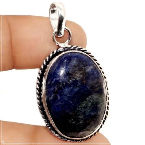 Natural Sodalite Oval Gemstone set in .925 Sterling Silver Plated Handmade Pendant