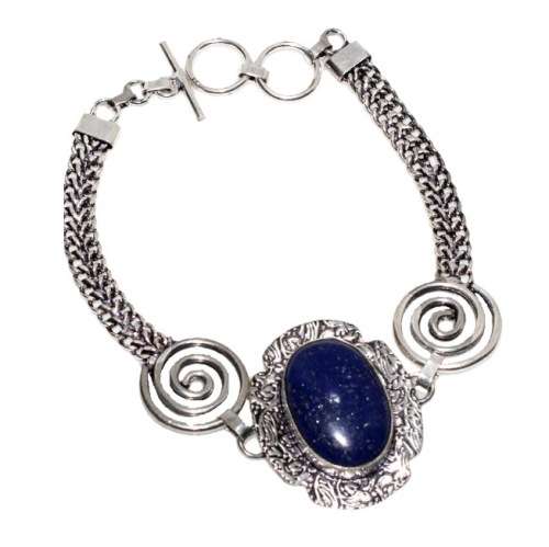 Natural Lapis Lazuli Oval Gemstones set in .925 Sterling Silver Plated Handmade Bracelet