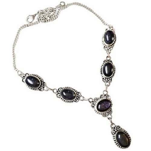 Purple Sandstone Ovals set in 925 Sterling Silver Plated Handmade Necklace