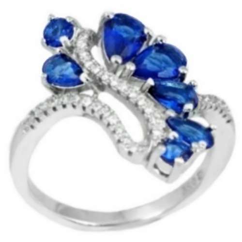 2 cts Sapphire Quartz and White Topaz Natural set in Solid .925 Sterling Silver Ring Size US 6 / M