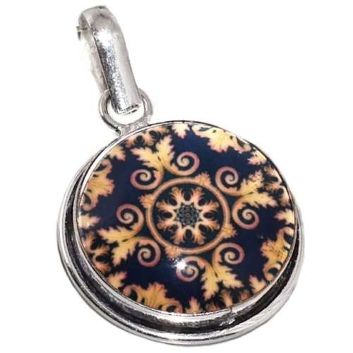 Antique Style Navy and Gold Glass 925 Sterling Silver Plated Handmade Pendant