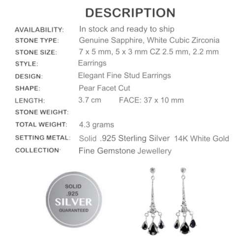 Deluxe Genuine Sapphire, Diamond Cut White Cubic Zirconia Solid .925 Silver White Gold EarrIngs