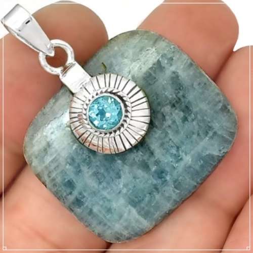 11.5 grams Brazilian Natural Aquamarine, Blue Topaz Gemstone Solid 925 Sterling Silver Pendant