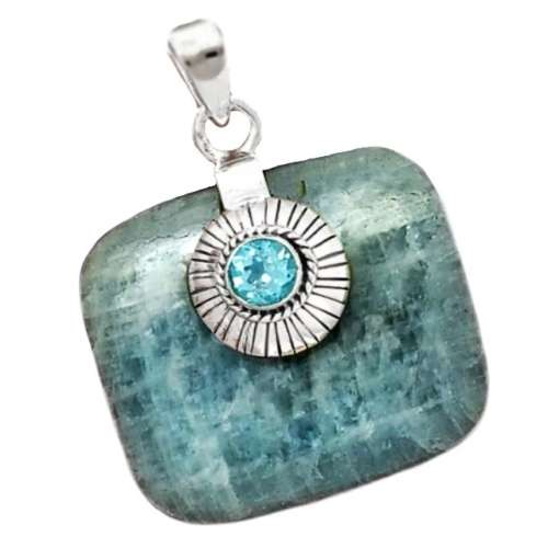11.5 grams Brazilian Natural Aquamarine, Blue Topaz Gemstone Solid 925 Sterling Silver Pendant