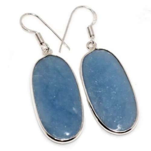Natural Angelite Oval Gemstone set in 925 Sterling Silver Plated Handmade Earrings