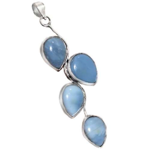 Natural Angelite Oval Gemstone set in  925 Sterling Silver Plated Handmade Pendant