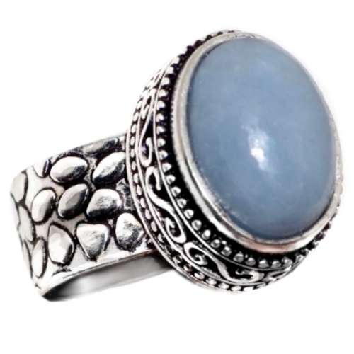 Natural Peruvian Angelite Gemstone set in 925 Sterling Silver Plated Handmade Ring Size 8.5 or Q 1/2