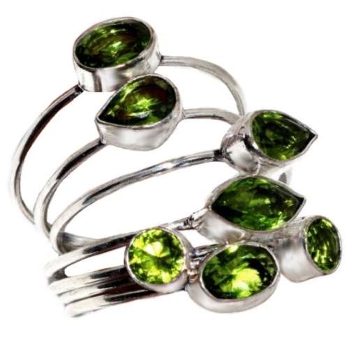 Mixed Shapes Peridot Gemstone set in .925 Sterling Silver Plated Stacking Ring Size 9.5