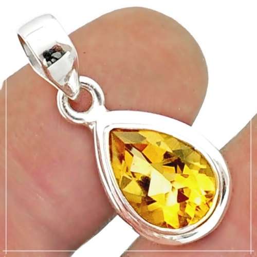 4 Cts Natural Citrine Gemstone Solid .925 Sterling Silver Pendant