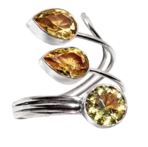 Handmade Golden Citrine Gemstone .925  Sterling Silver Ring Free Size