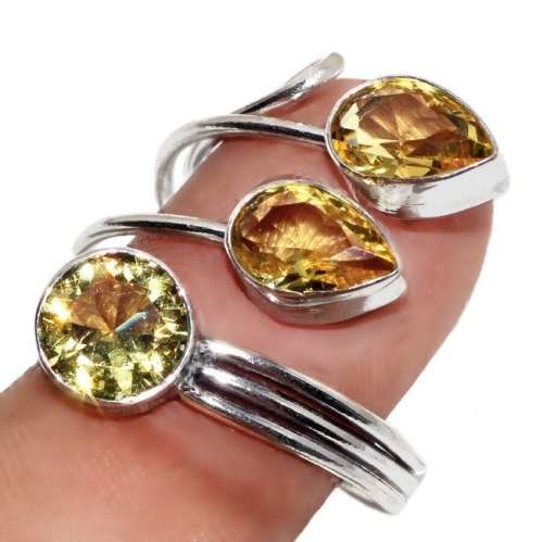 Handmade Golden Citrine Gemstone .925  Sterling Silver Ring Free Size