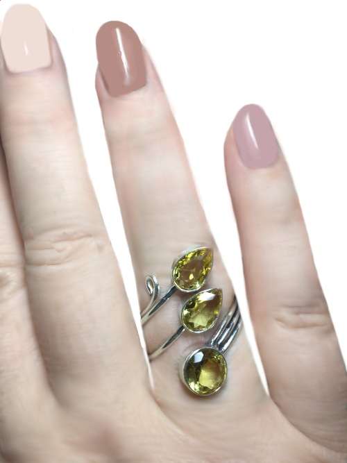 Handmade Golden Citrine Gemstone .925  Sterling Silver Ring Free Size