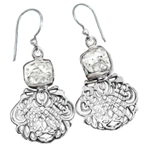 Indonesian Bali - Java Natural Herkimer Diamond Gemstone Solid .925 Sterling Silver Earrings