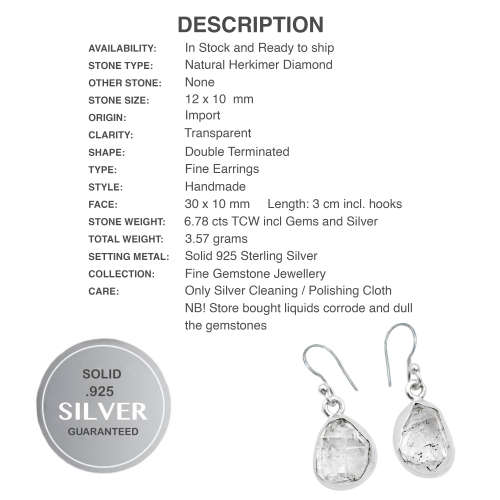 Natural Herkimer Diamond Gemstone set in Solid .925 Sterling Silver Nice Size Earrings