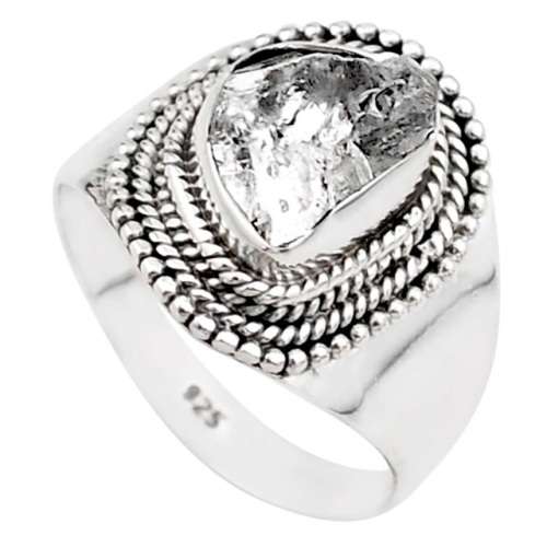 Natural Herkimer Diamond set in Solid Sterling Silver Antique Style Ring Size US 7.5 or P