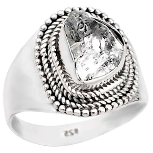 Natural Herkimer Diamond set in Solid Sterling Silver Antique Style Ring Size US 7.5 or P