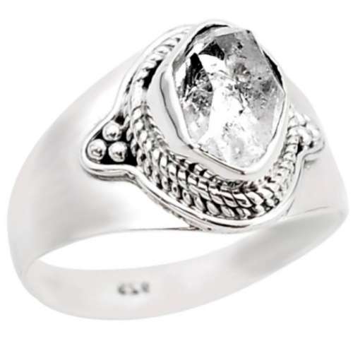 Natural Herkimer Diamond set in Solid Sterling Silver Antique Style Ring Size US 8.5 or Q1/2