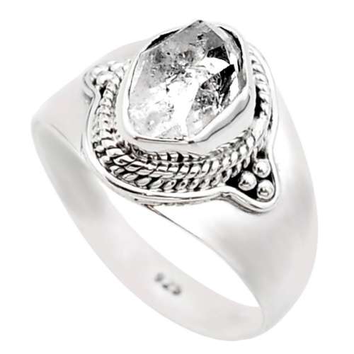 Natural Herkimer Diamond set in Solid Sterling Silver Antique Style Ring Size US 8.5 or Q1/2