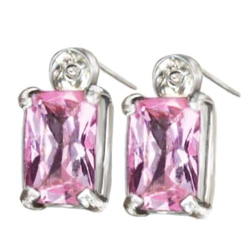 Natural Pink Sapphire and Diamond Gemstone Solid .925 Sterling Silver Stud Dainty Earrings