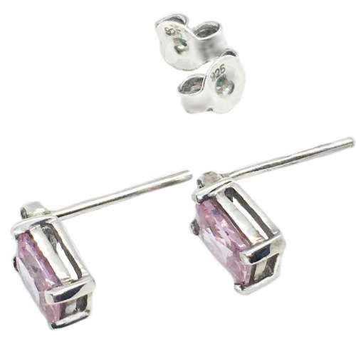 Natural Pink Sapphire and Diamond Gemstone Solid .925 Sterling Silver Stud Dainty Earrings
