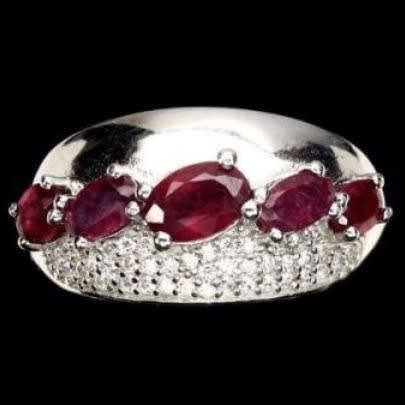 Natural Ruby and White Cubic Zirconia Gemstone in Solid .925 Sterling Silver Ring Size 7 or O