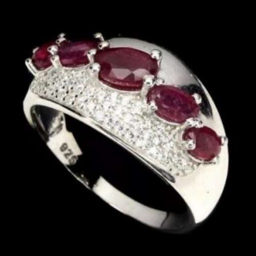 Natural Ruby and White Cubic Zirconia Gemstone in Solid .925 Sterling Silver Ring Size 7 or O