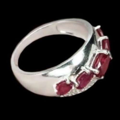 Natural Ruby and White Cubic Zirconia Gemstone in Solid .925 Sterling Silver Ring Size 7 or O
