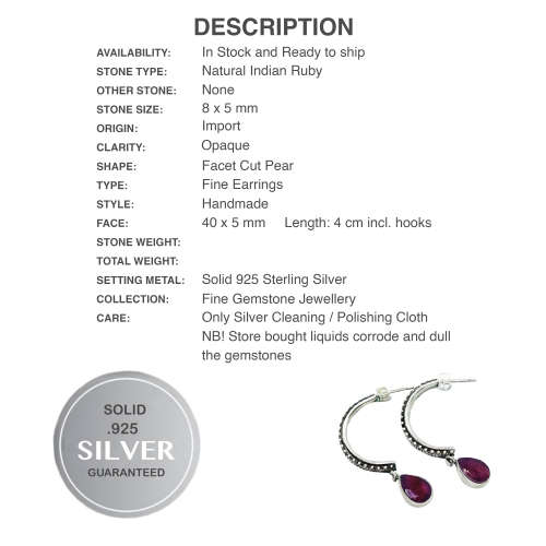 Modern Cherry Ruby Gemstone Set in Solid .925 Sterling Silver Earrings