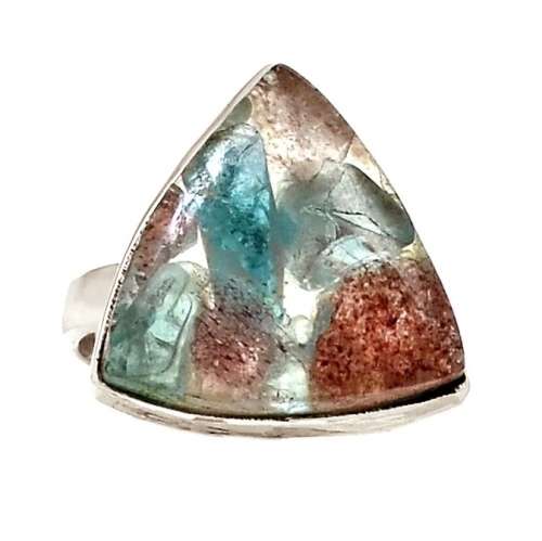 Natural Aquamarine in Sunstone set in Solid .925 Sterling Silver Ring Size 8 or Q