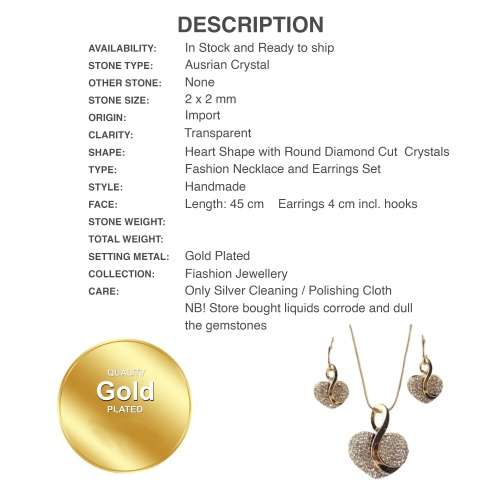 Party Wedding Engagement Modern Fashion Austrian Crystals Gold Heart Necklace and Earrings Set