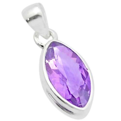 Natural Purple Amethyst Marquise Shape Gemstone Solid .925 Sterling Silver Dainty Pendant