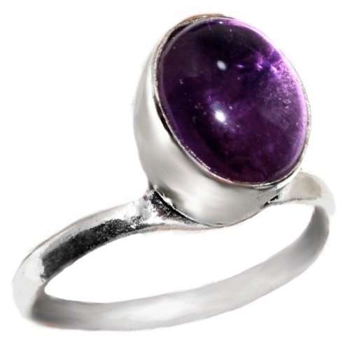 Natural Purple Amethyst Oval Gemstone in .925 Sterling Silver Plated Dainty Ring Size US 6.5 / N