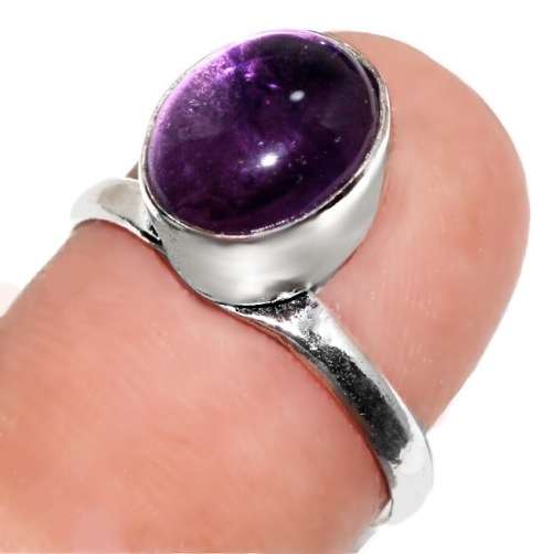 Natural Purple Amethyst Oval Gemstone in .925 Sterling Silver Plated Dainty Ring Size US 6.5 / N