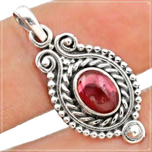 Victorian Natural Mozambique Garnet set in Solid .925 Sterling Silver Pendant