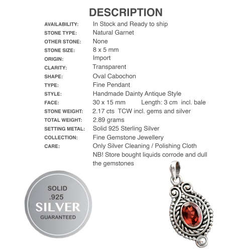 Victorian Natural Mozambique Garnet set in Solid .925 Sterling Silver Pendant