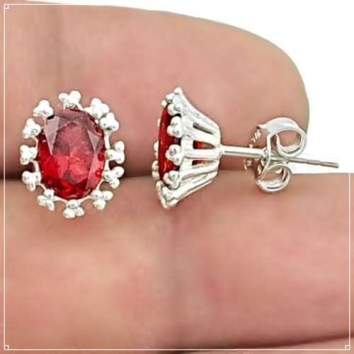 4.55 cts Natural Round Garnet Gemstones set it Solid .925 Sterling Silver Stud Dainty Earrings