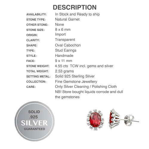 4.55 cts Natural Round Garnet Gemstones set it Solid .925 Sterling Silver Stud Dainty Earrings