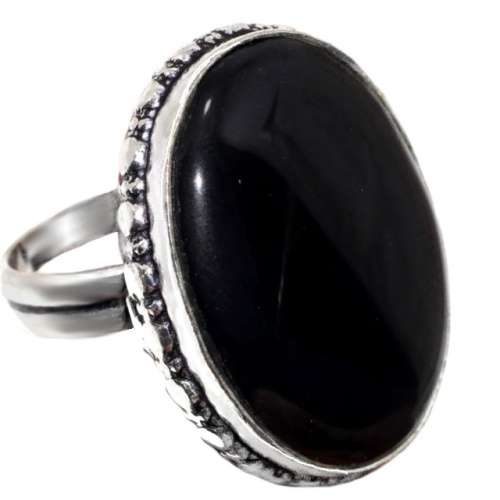 Black Onyx Oval Gemstone set in .925 Sterling Silver Plated Handmade Ring Size US 9 / R 1/2