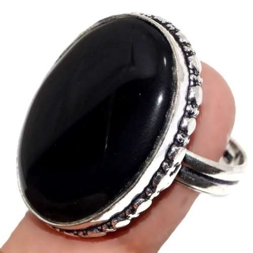 Black Onyx Oval Gemstone set in .925 Sterling Silver Plated Handmade Ring Size US 9 / R 1/2