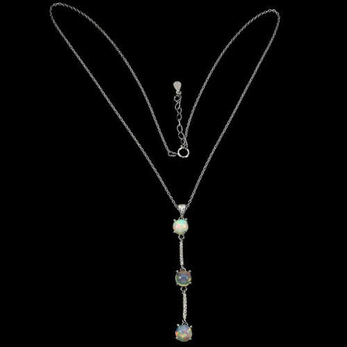 Deluxe Unheated Rainbow Full Flash Rainbow Fire Opal Solid .925 Sterling 14K W Gold Necklace