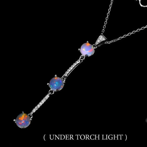 Deluxe Unheated Rainbow Full Flash Rainbow Fire Opal Solid .925 Sterling 14K W Gold Necklace