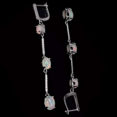 6 Natural Unheated Rainbow Full Flash Fire Opal  Solid .925 Silver Earrings