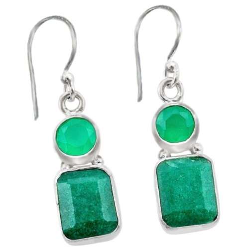 Natural Indian Emerald and Chalcedony Gemstone set in Solid .925 Sterling Silver Earrings