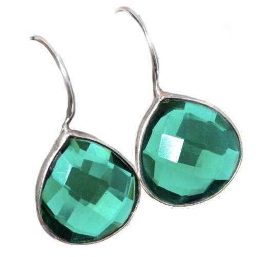 Faceted Tsavorite Quartz Pear Shape Gemstone set in 925 Sterling Silver Plated Handmade Earrings
